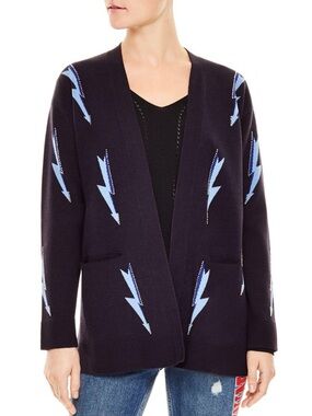 Sandro Navy Cardigan with Light Blue Lightning Motif